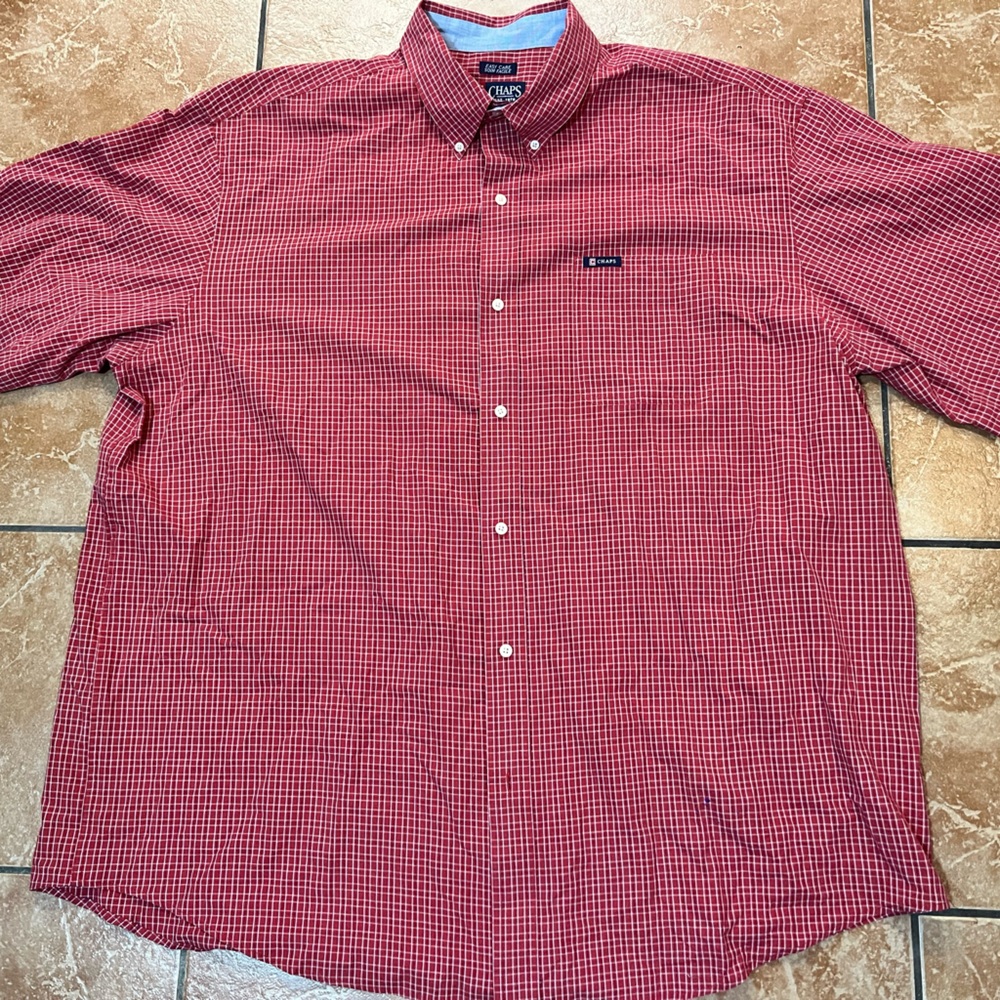 Chaps Men's 3XT TALL Red Plaid Short Sleeve Button Down Shirt Easy Care Crest
